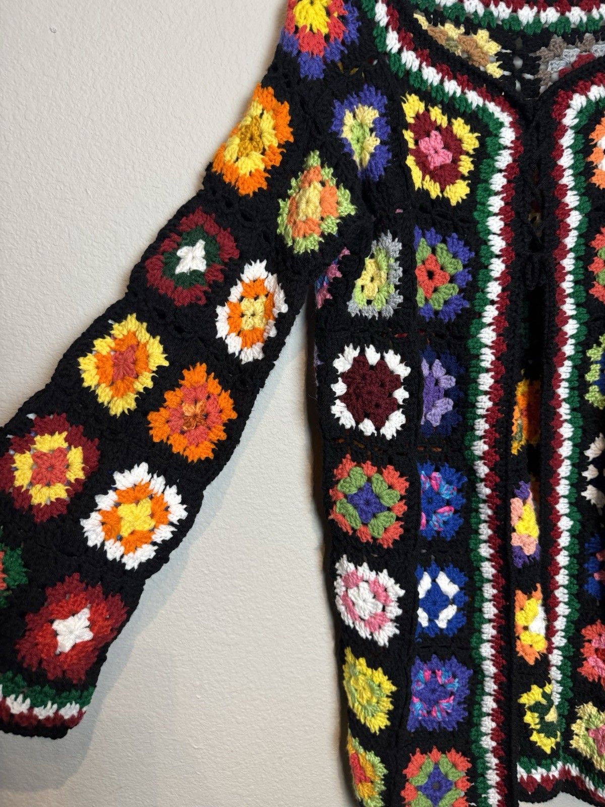 Handmade Crochet Granny Square Patchwork Cardigan… - image 2