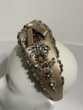 Prada Beige Silk Satin Crystal Bow Headband