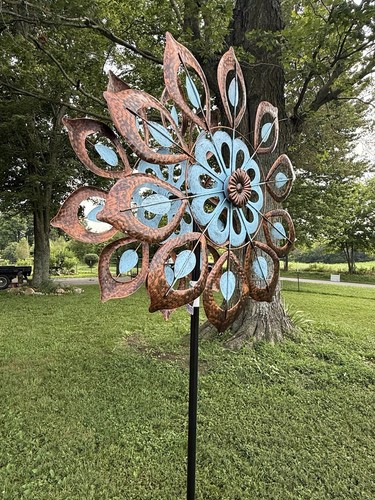 Antike Blumen Wind Spinner blau & kupfer 85 "hoch 24" breit doppelseitig - Bild 4 von 6