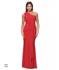 Xscape Women's Red Twist-Front One-Shoulder Gown Dress Size 14