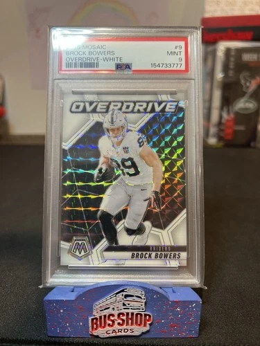 2025 Panini Mosaic Overdrive #9 Brock Bowers Las Vegas Raiders White /25 PSA 9