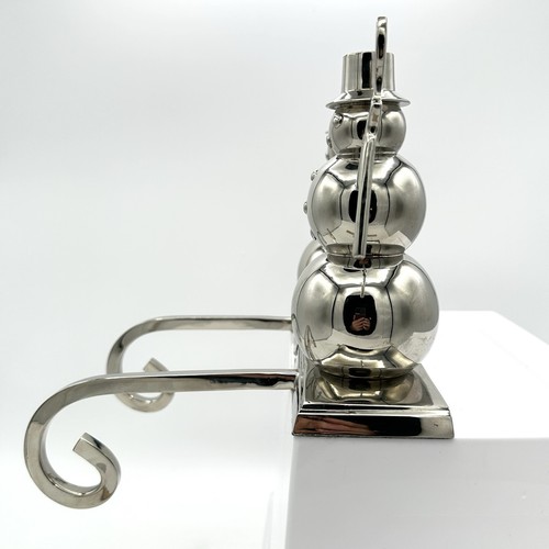 Two Silver Color Snowman Christmas Stocking Hangers Metal Extra Long Hook Arm - Picture 5 of 13