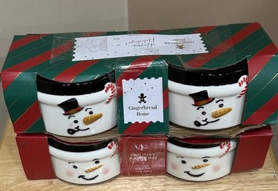 Holiday Home Snowman 4 Pcs Christmas Ceramic Oven Safe Ramekins 4'' x 2'' Read