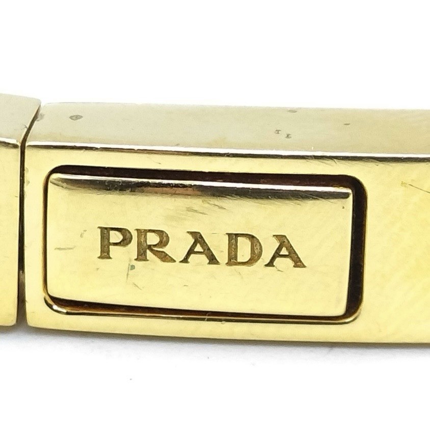 Prada Black Leather Bracelet with Gold Clasp • Unisex Designer