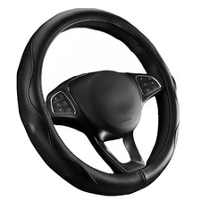 Leather Steering Wheel Cover Black, 15 inch Real Leather with Silicone Li...