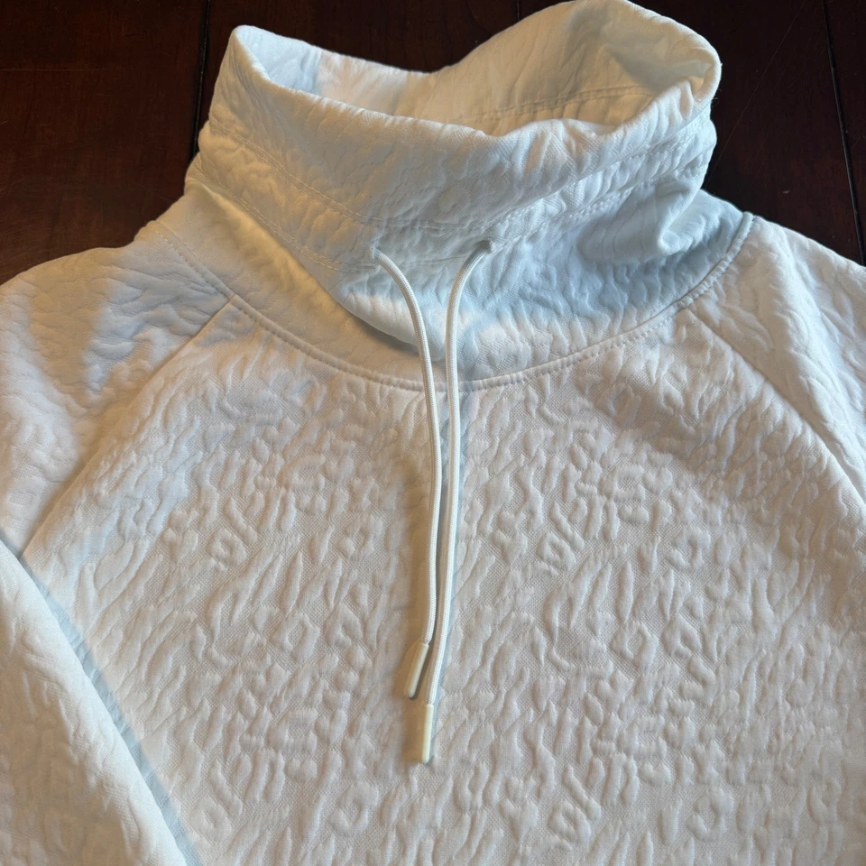 Sudadera Pullover Juicy Couture Blanca Acolchada Cordón Cuello Embudo Top Corto Foto 3 de 4