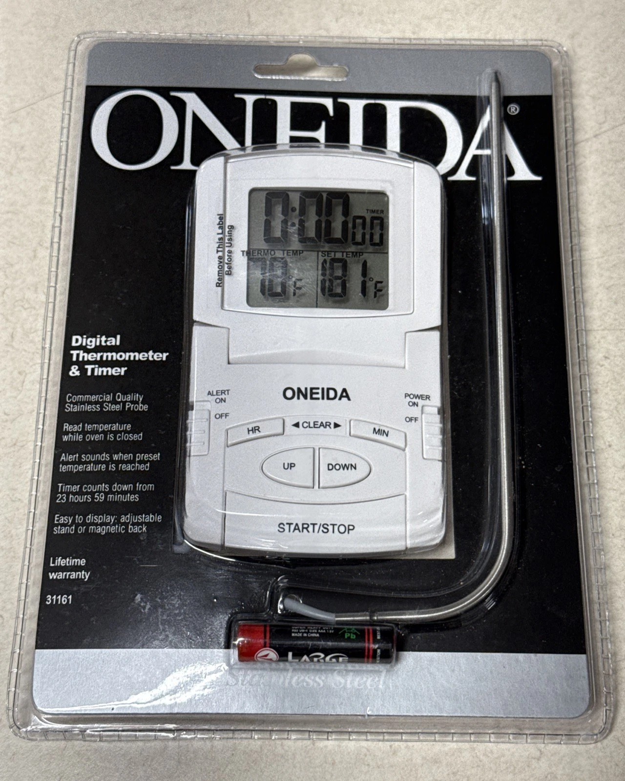 ONEIDA 31161 Digital Meat Probe Thermometer & Timer Kitchen Oven BBQ New Sealed
Opens in a new windo