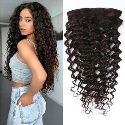 Tiefe lockige Clip-In Haarverlängerungen Echthaar #2 dunkelbraun 8 Stück 100 - 14'' / 16''