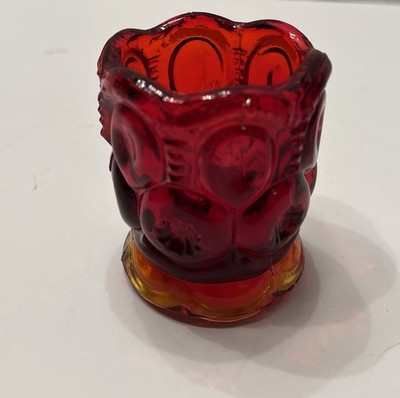 L. E. Smith Moon & Stars Glass Amberina Toothpick Holder