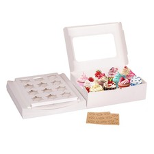 20 Packs Cupcake Boxes 12 Count Clear Window, 13.4x9.8x4 Inch Cookie Container