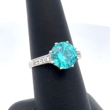 Designer 925 Sterling Silver Round Blue Cubic Zirconia w/ Accents Cocktail Ring