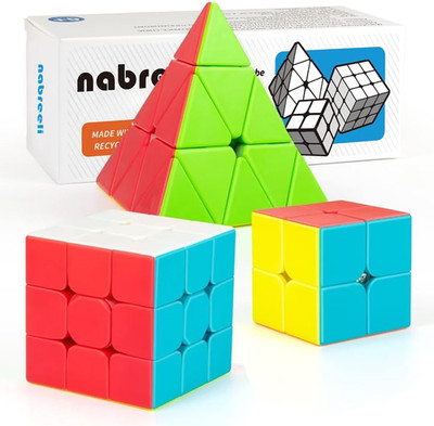 3X3 Speed Cube Set, Stickerless Puzzle Cubes with 2X2 and Pyramid | 3 Pack Cube