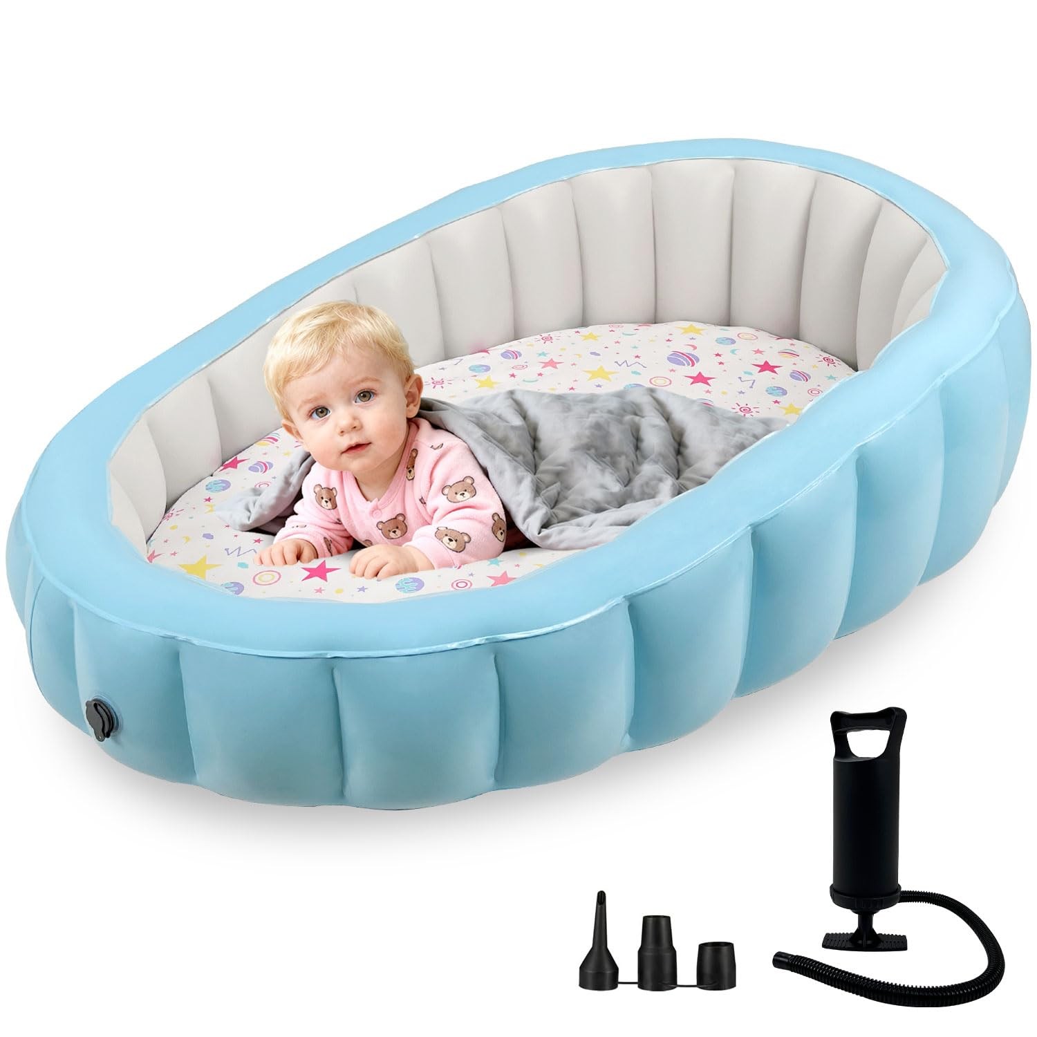 Potelane Inflatable Toddler Bed with Removable Small Single, Blue+white 