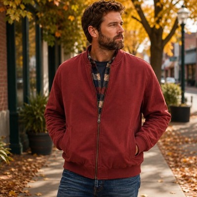 L.L.Bean XLT Tall Bomber Jacket Brick Red Quilted Plaid Lined Full Zip Men's