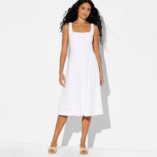 Women's Button-Front Midi A-Line Dress - Wild Fable White L
