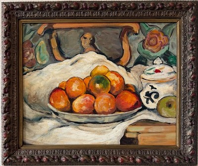 Vintage Original Oil Still Life Painting Fruit Bowl Ornate Frame Decorative Art