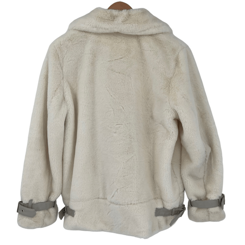 Lauren Ralph Lauren Asymmetric Faux Fur Moto Coat Women Medium Cream Lined - Picture 2 of 8