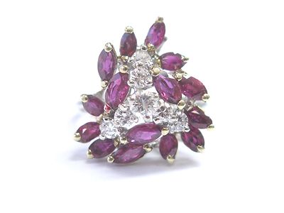 Feiner Edelstein Rubin Diamant 2-farbig Gold Cluster Schmuck Ring 14Kt 1,50Ct