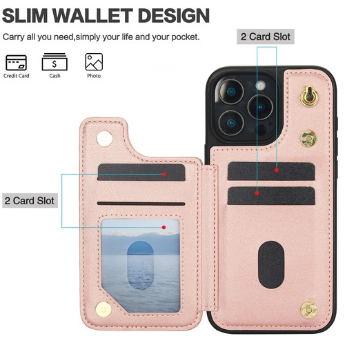 Leder Geldbörse Crossbody Handy Hülle für iPhone 16 Pro Max/16E/15/14/13/12/11/X - Bild 41 von 59