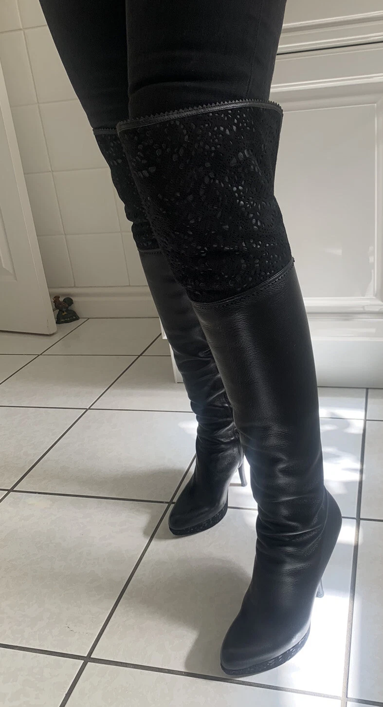 Bottes noires Christian Dior Over The Knee taille UK 4