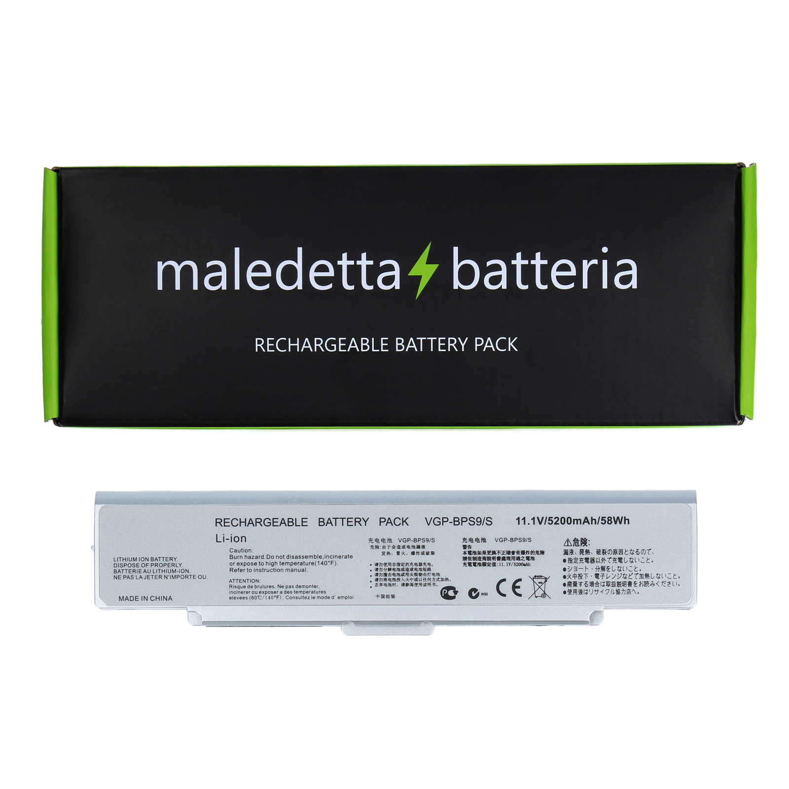 Batteria POTENZIATA ARGENTO 10.8-11.1V 5200mAh per Sony Vaio VGN-CR31S/D