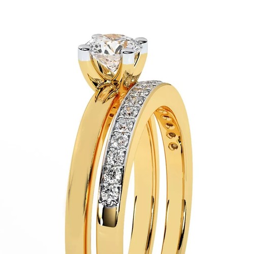 Lab Grown Round Diamond Solitaire Wedding Ring Set, 14K Gold Round Cut - Picture 4 of 6