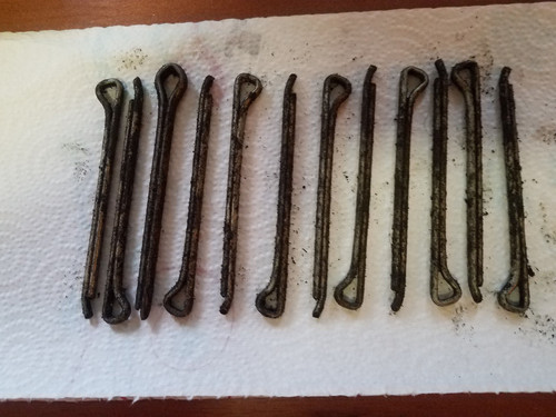 12 Vtg  Cotter Pins approximately 3 1/2" long;dirty not used;+ 24 assorted sizes