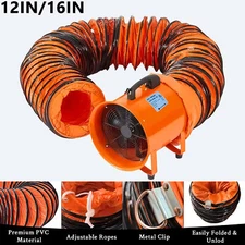 Utility Blower Fan 12/16 Inches 580w/1500w High Velocity Ventilator w/ Duct Hose