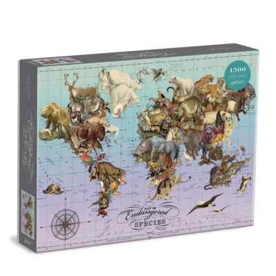 Map of Endangered Species 1500 Piece Jigsaw Puzzle Galison New