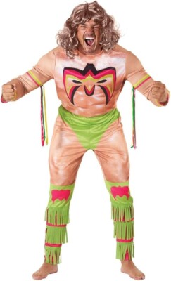 Lizenziertes WWE Ultimate Warrior Kostüm + Perücke Herren Wrestler Ringer Anzug