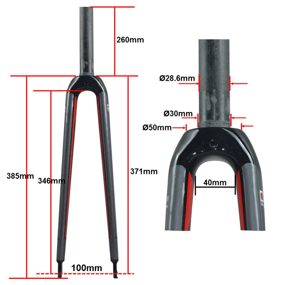Carbon Fiber Road Bike Fork 700C Rigid Straight Bicycle Fornt Forks C Brake QR - Image 3 of 4
