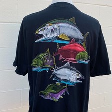 Vintage Salmon Shirt Adult XXL Black Graphic Print Tee 2XL Made in The USA