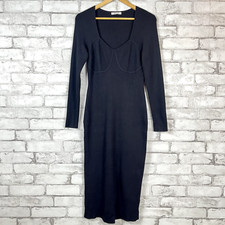 MADEWELL NWT $138 Women's Long-Sleeve Knit True Black Midi Dress LARGE NO109