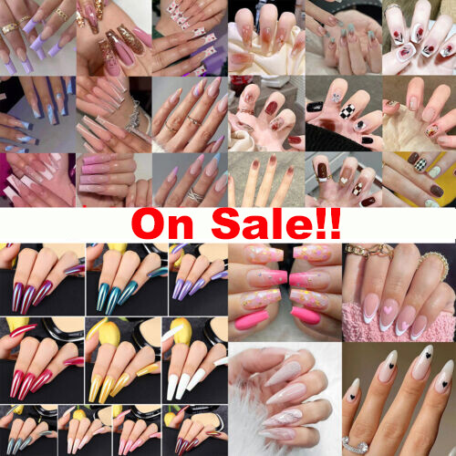 ✹Press On Nails Lange Blaue Herz-Sarg-Kunstnägel Ballerina Shiny Star Fake- ≌