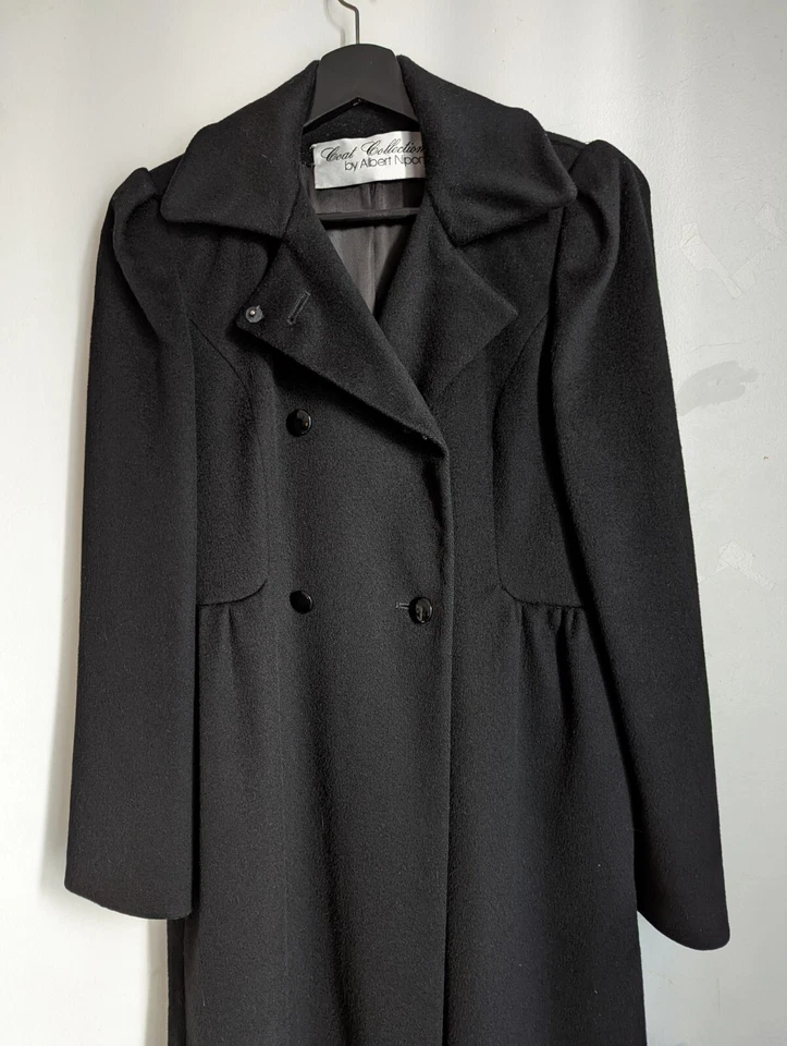 Vintage 70s long wool peacoat overcoat black XS S 34" Biba style goth - Image 3 of 4