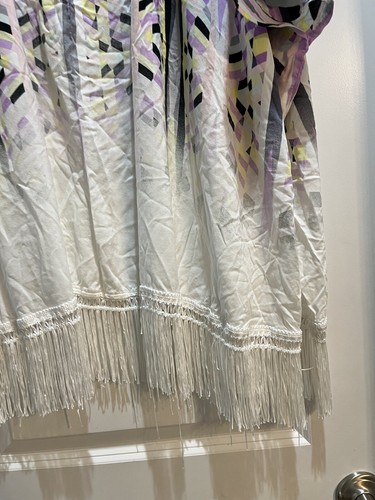 Victoria’s Secret White Print Fringe Open Kimono Swim Pool Cover Up Medium Large - Picture 4 of 6