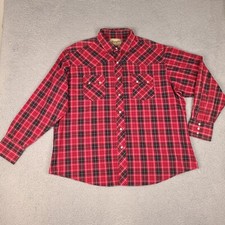 Wrangler Western Shirt Mens 2XL Red Plaid Pearl Snap Flap Pockets Cowboy