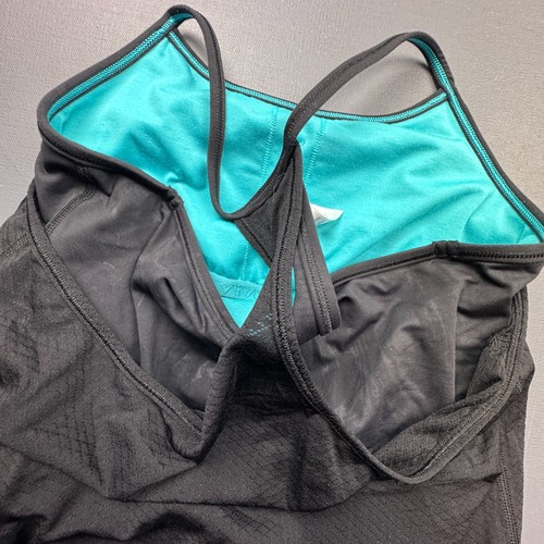 Ivivva Racerback Tank Girls 12 Black Teal Built-In Bra Stretch Athletic Top - Picture 10 of 11