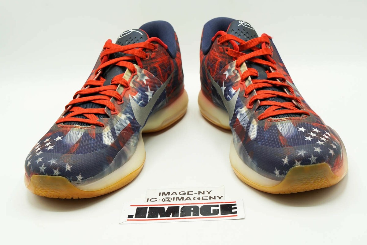 NIKE KOBE X LOW USED SIZE 12 INDEPENDENCE DAY UNIVERSITY RED BLUE
