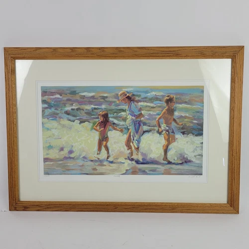 Lucelle Raad "Family" Framed Seriolithograph Kids Beach Ocean 297/650 Signed