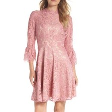  ELIZA J FLORAL LACE BELL SLEEVE SHIFT PINK/NUDE DRESS sz 4