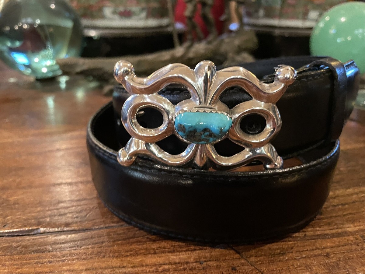 Native American Detailed Vintage Navajo New Mexico Turquoise Air Balloon Sterling Silver Buckle Native American Detailed Vintage Navajo New Mexico Turquoise Air Balloon Sterling Silver Buckle
