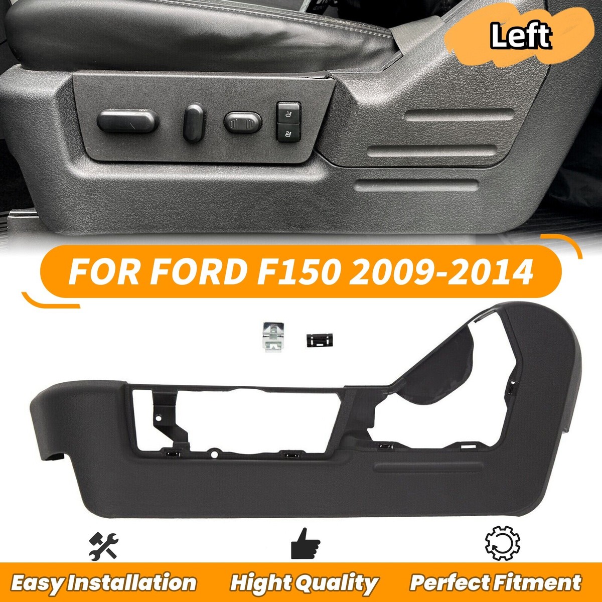 Driver Side Seat Back Panel Trim Bezel For 2009-2014 Ford F150 - Black, Direct Replacement 2 thumbnail image