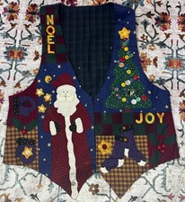   Vintage Ugly Christmas Sweater Large Vest Stitched Santa Snowman HANDMADE