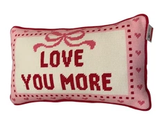 Valentine’s Day Decorative Pillow “Love You More” Needlepoint Style