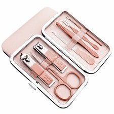 QURIPE 7pcs Manicure Set, Nail Clippers Kit, Stainless Steel Rose Gold