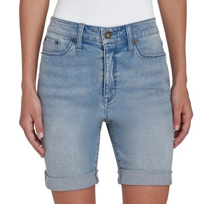 DKNY Women s Bermuda Jean Shorts Cuffed, Zipper Fly W/Pockets white / Light Blue