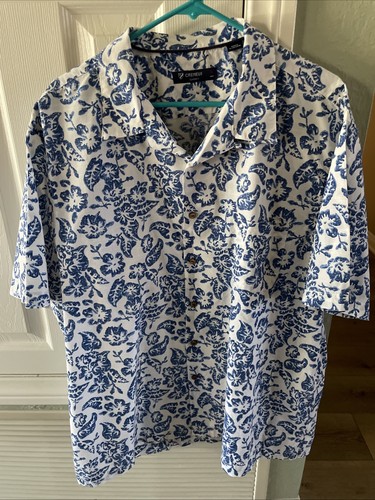 CREMIEUX CLASSICS MEN'S BUTTON DOWN SHORT SLEEVE SHIRT BLUE WHITE FLORAL SIZE XL - Picture 2 of 7