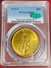1914 S Saint-Gaudens Eagle Gold Coin $20 Twenty Dollars MS64 PCGS CAC