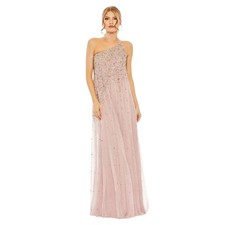 Mac Duggal NWT One Shoulder Embellished Evening Gown in Porcelain Gold Size 14